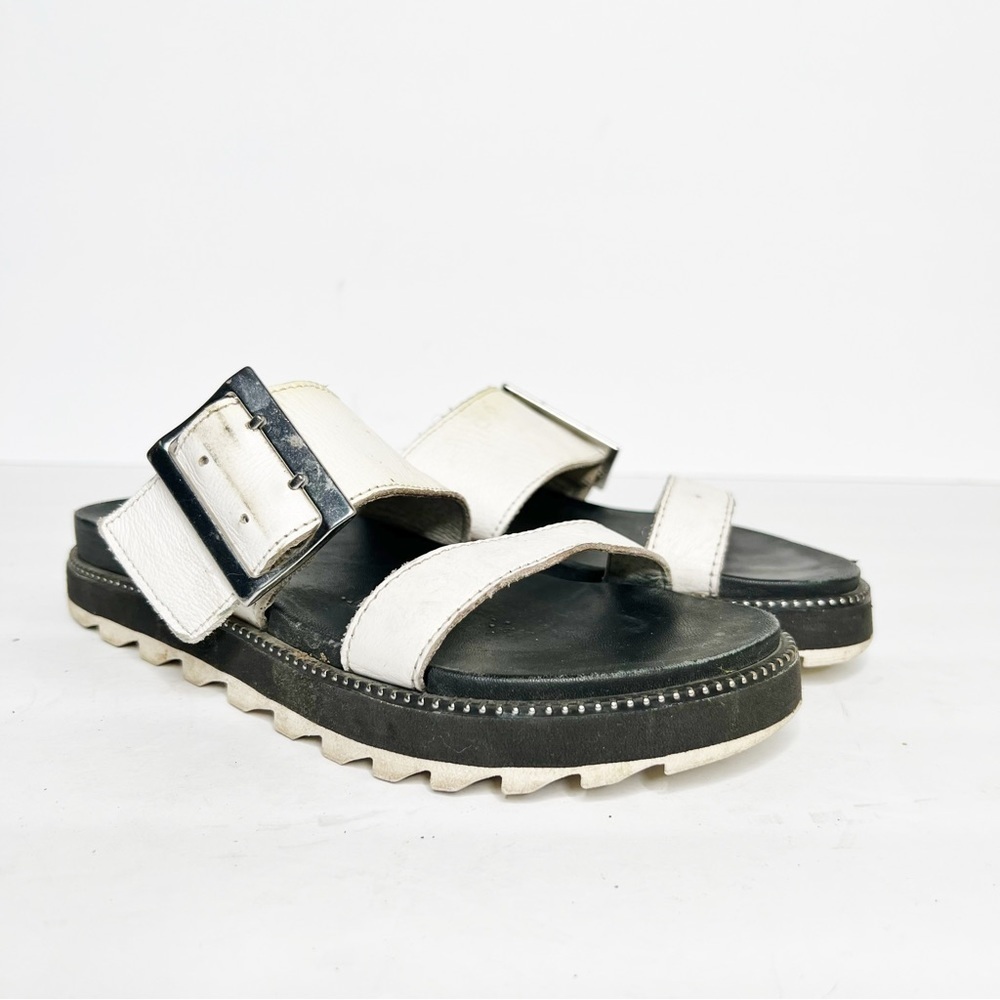 Sorel Roaming Buckle Slide Sandal White Leather Size 5.5 Women’s